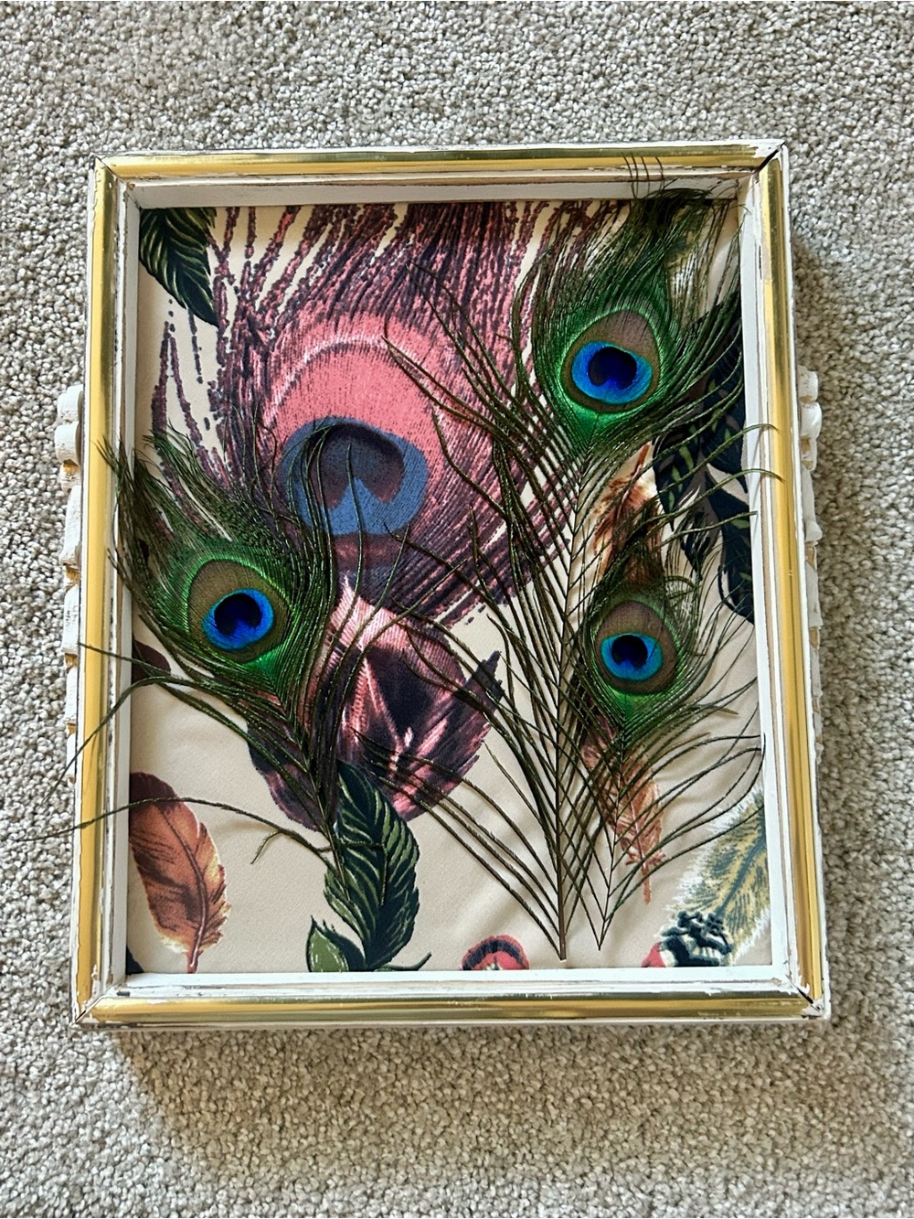 Framed Peacock Feather Wall Art - Green & Blue